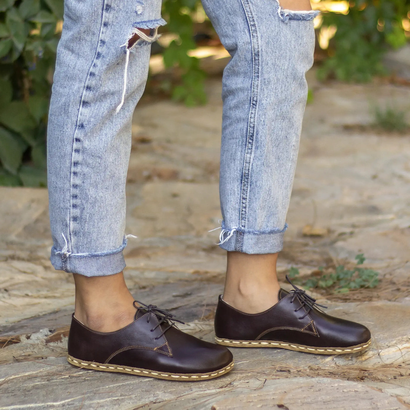 women's dark brown leather dress shoes Round Toe Derby Shoes For Women Handmade Horse Leather in Brown/Black 7.5 / Black