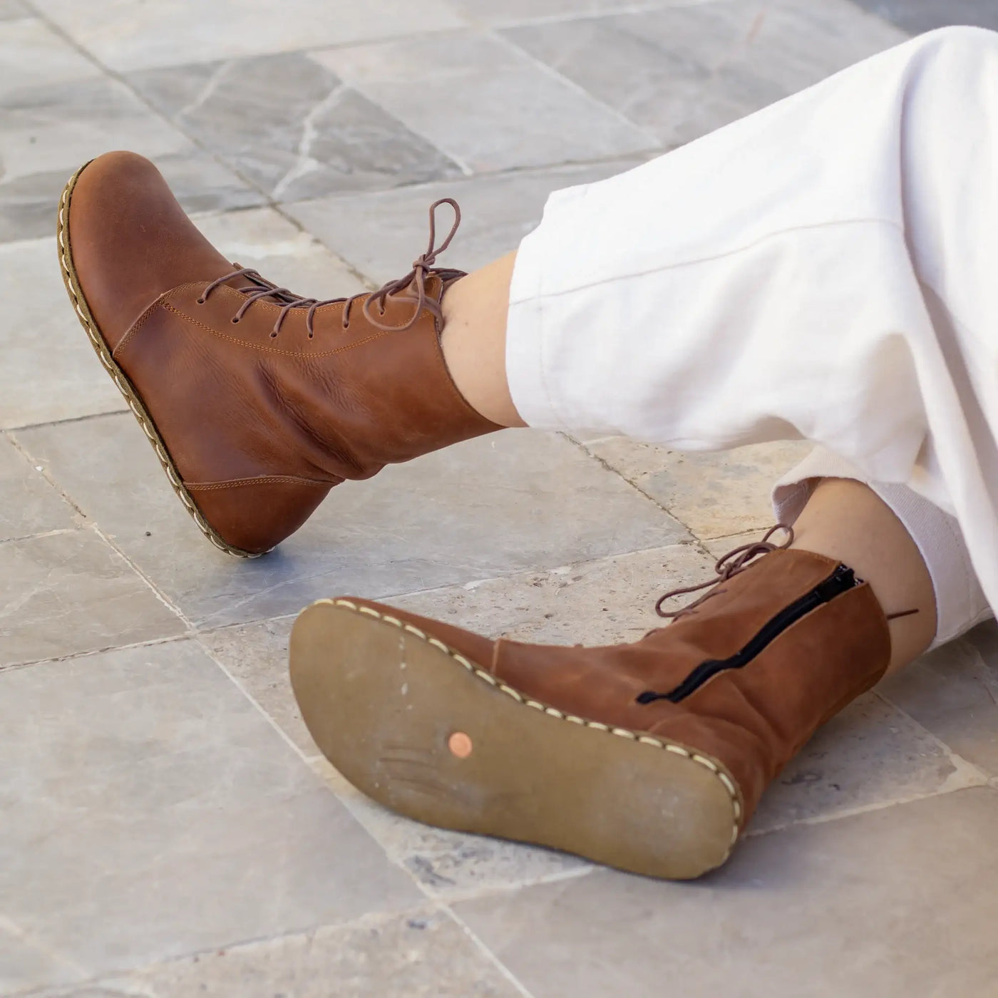 Barefoot Leather Lace-up New Brown Boots for Women - Nefes Shoes 8.5 Barefoot Leather Lace-up New Brown Boots for Women - Nefes Shoes 8.5