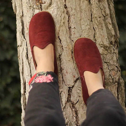 womens barefoot nubuck burgundy shoes