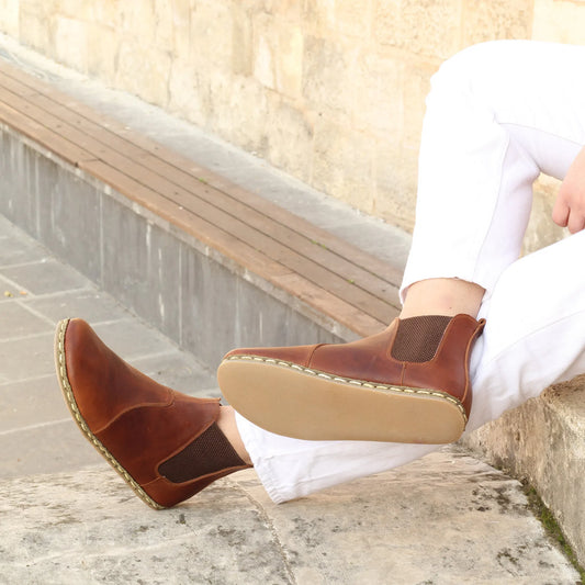 womens brown chelsea barefoot handmade boots