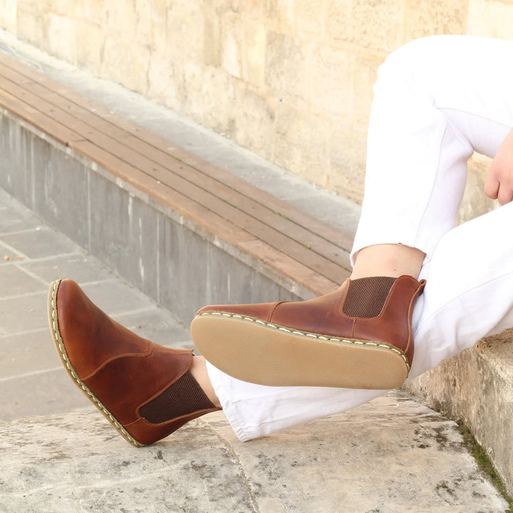 womens brown chelsea barefoot handmade boots