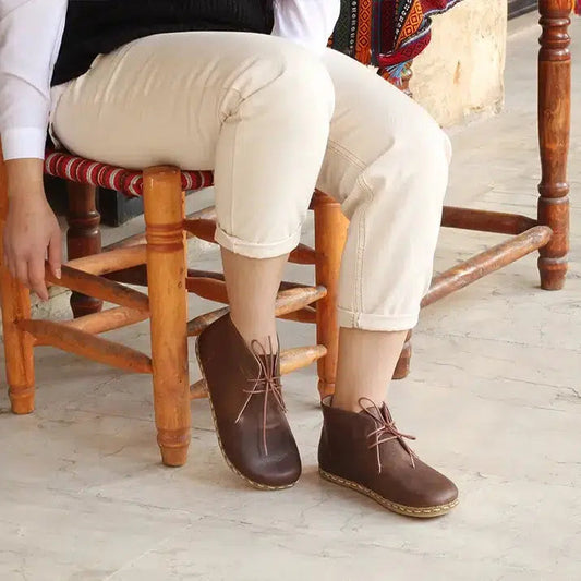 womens brown oxford earthing boots leather grounding style