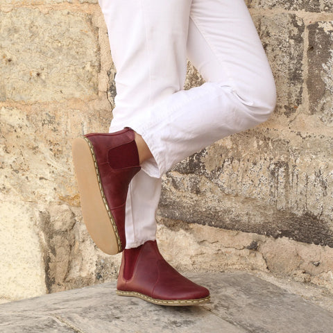 womens burgundy chelsea barefoot handmade boots