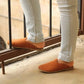 womens closed toe orange leather slippers