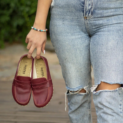 womens crazy burgundy leather barefoot earthing shoes