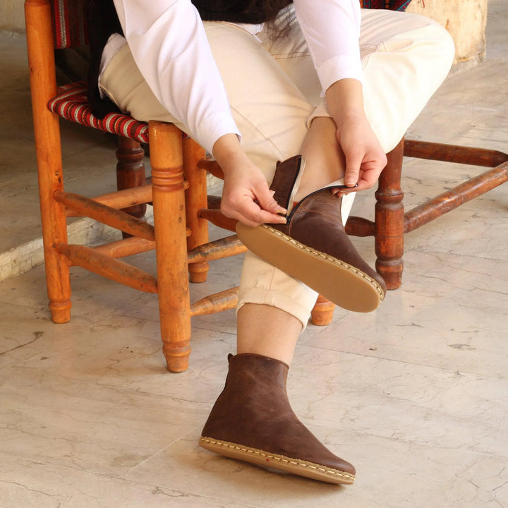 womens crazy classic brown barefoot boots with zipper