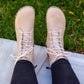 womens cream barefoot lace up stylish leather boots