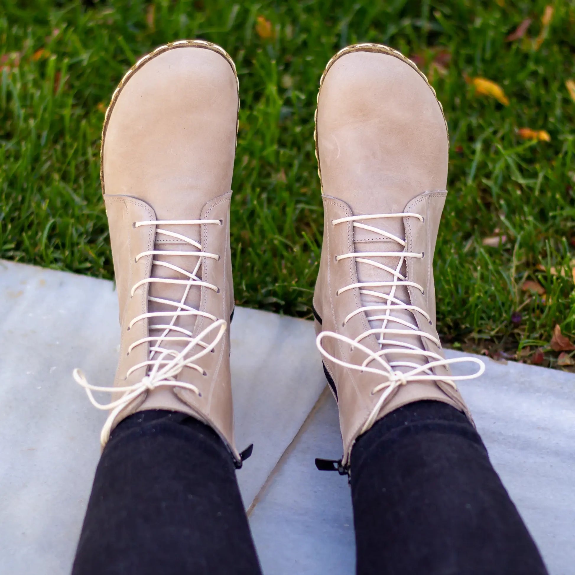 womens cream barefoot lace up stylish leather boots