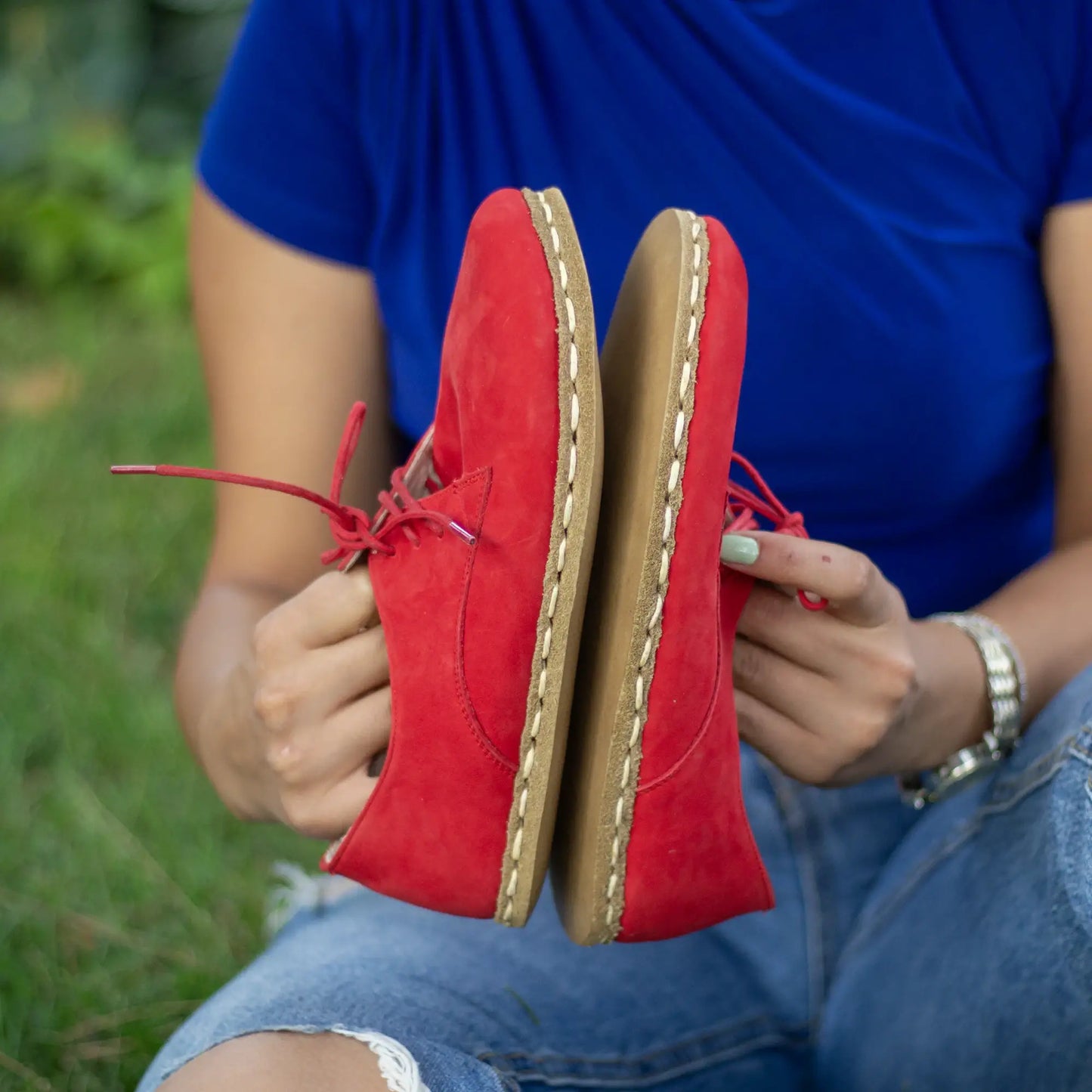 womens handmade barefoot leather shoes red nubuck