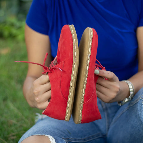 womens handmade barefoot leather shoes red nubuck