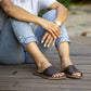 womens handmade brown leather slippers tape style