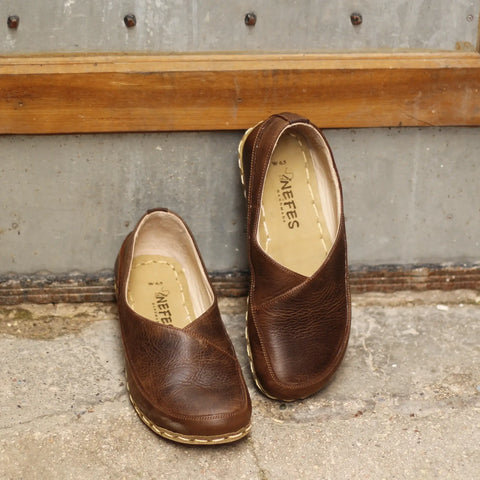 womens handmade crazy classic brown barefoot leather loafers