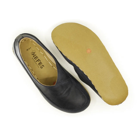 womens handmade navy blue barefoot leather loafers