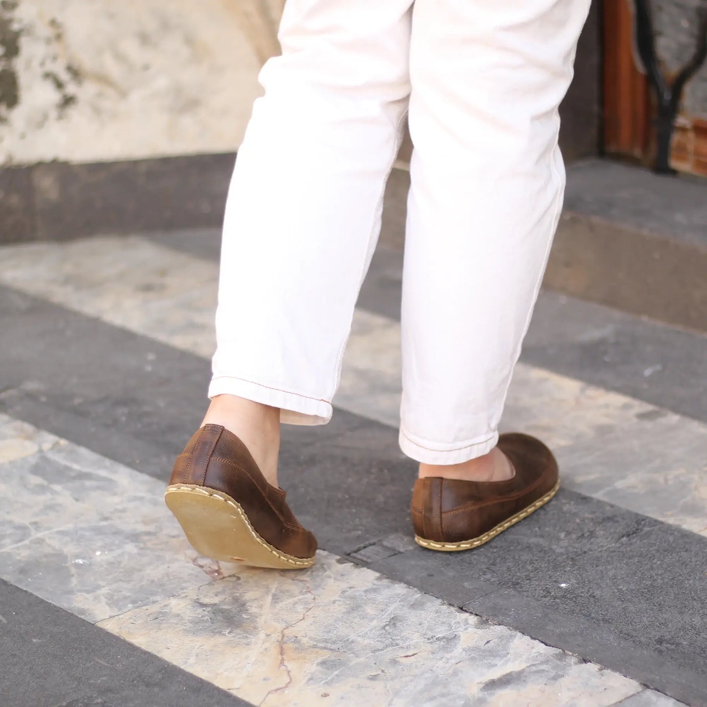 womens handmade stylish barefoot loafers crazy classic brown