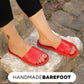 womens handmade tape red leather slippers cozy
