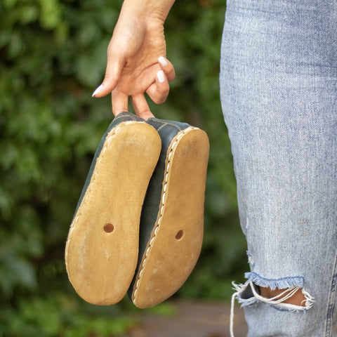 womens handmade toledo green barefoot leather loafers