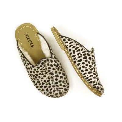 womens house slippers faux fur leopard design