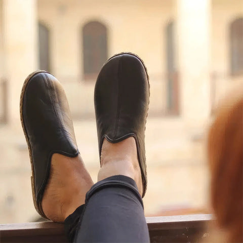 womens indoor slippers black genuine leather