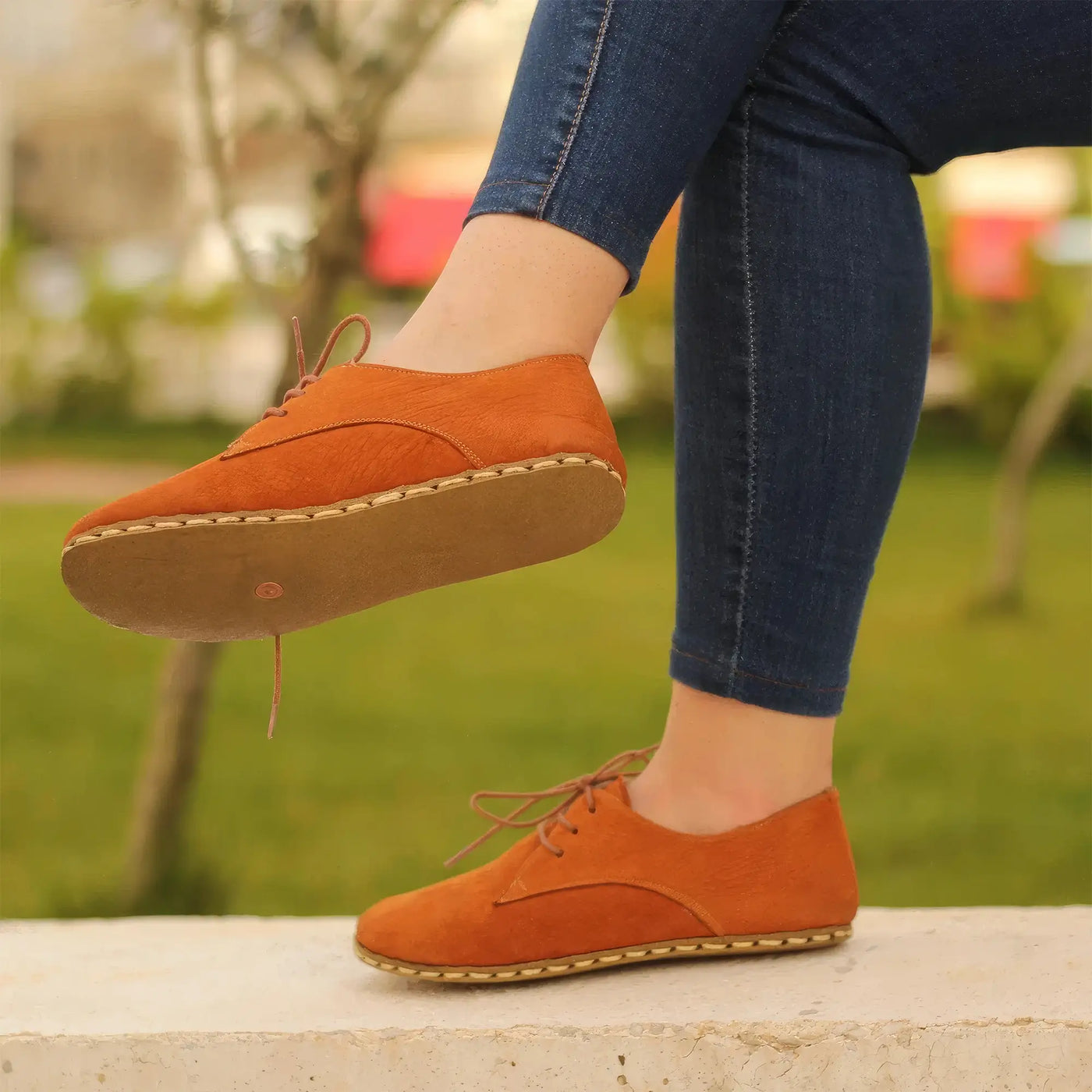 Barefoot Oxford Shoes Women - Laced Nubuck Orange - Nefes Shoes 7.5 Barefoot Oxford Shoes Women - Laced Nubuck Orange - Nefes Shoes 7.5