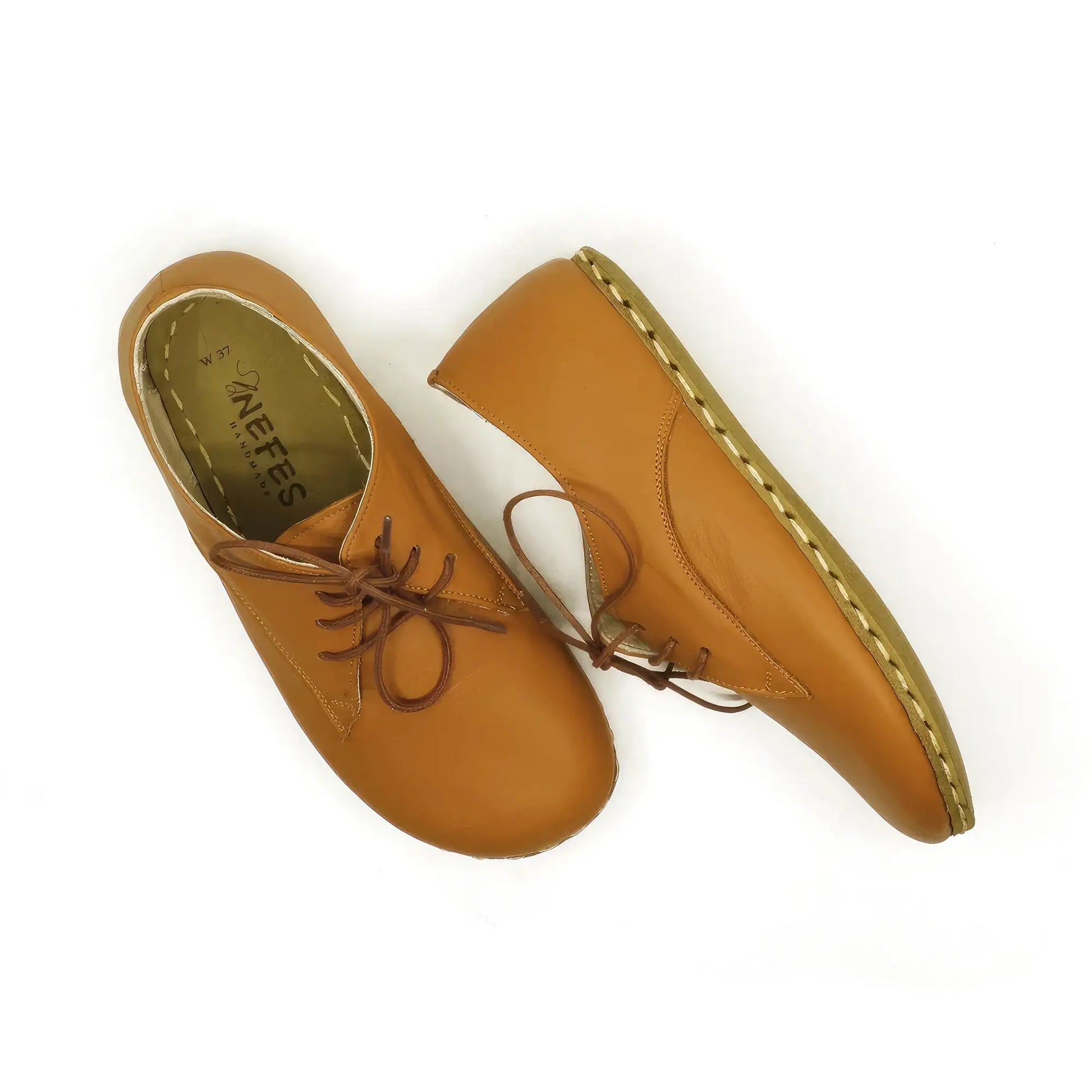 womens laced barefoot shoes oxford style light brown