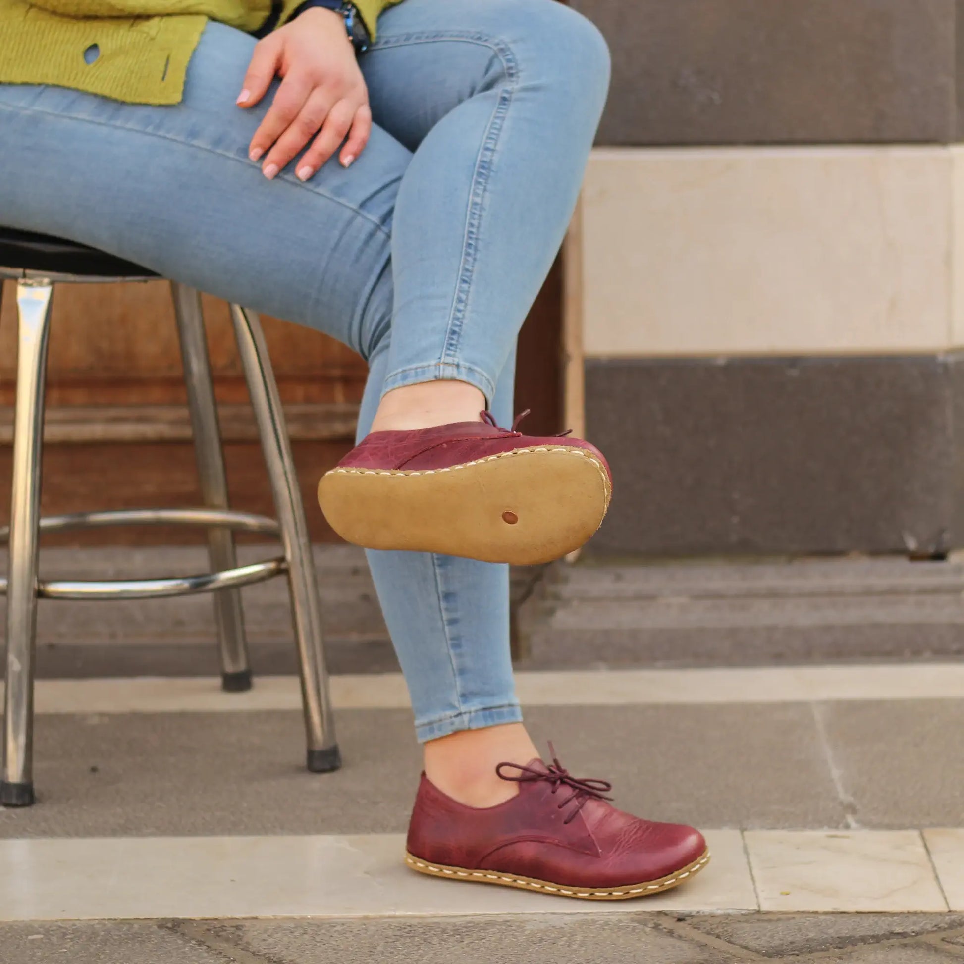 womens leather barefoot shoes burgundy handmade
