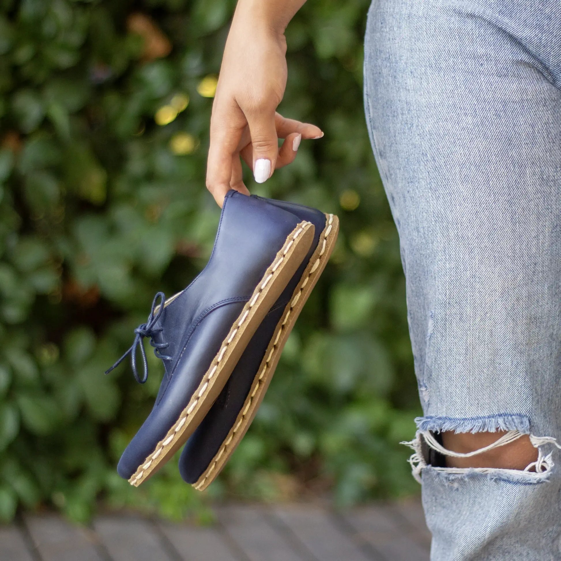 womens leather barefoot shoes navy blue handmade