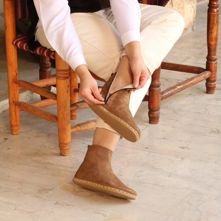 womens matte brown barefoot boots with zipper stylish