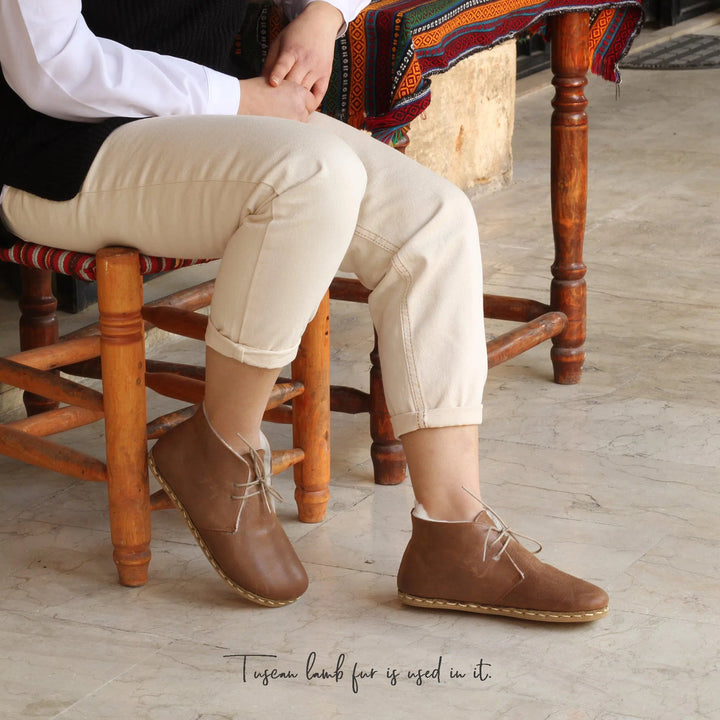 womens matte brown barefoot grounding ankle boots leather