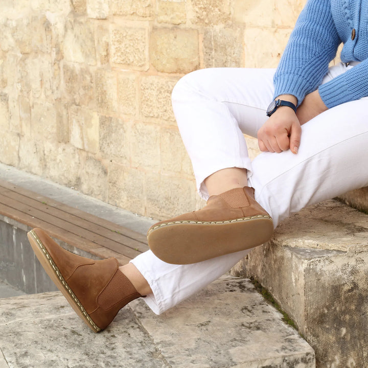 womens matte brown chelsea barefoot handmade boots
