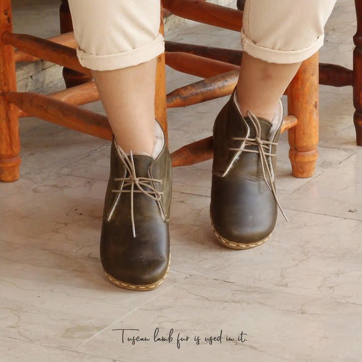 womens military green barefoot grounding ankle boots leather