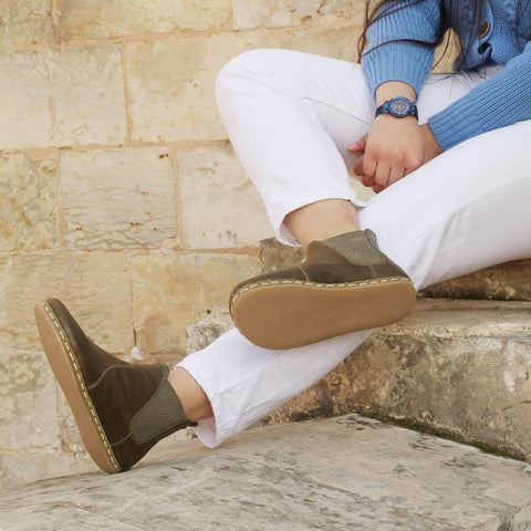 womens military green chelsea barefoot handmade boots