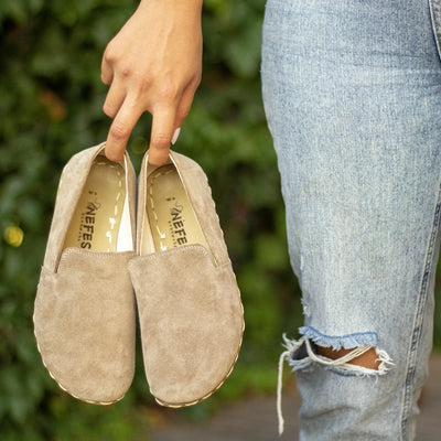 womens milky brown suede leather barefoot shoes