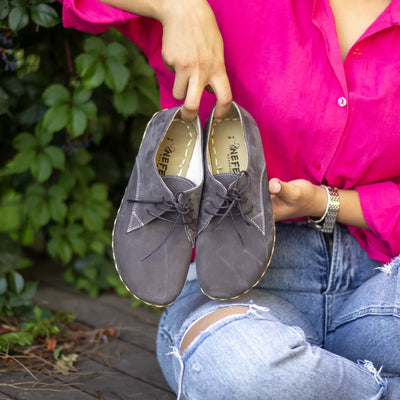 womens natural leather barefoot shoes handmade gray nubuck