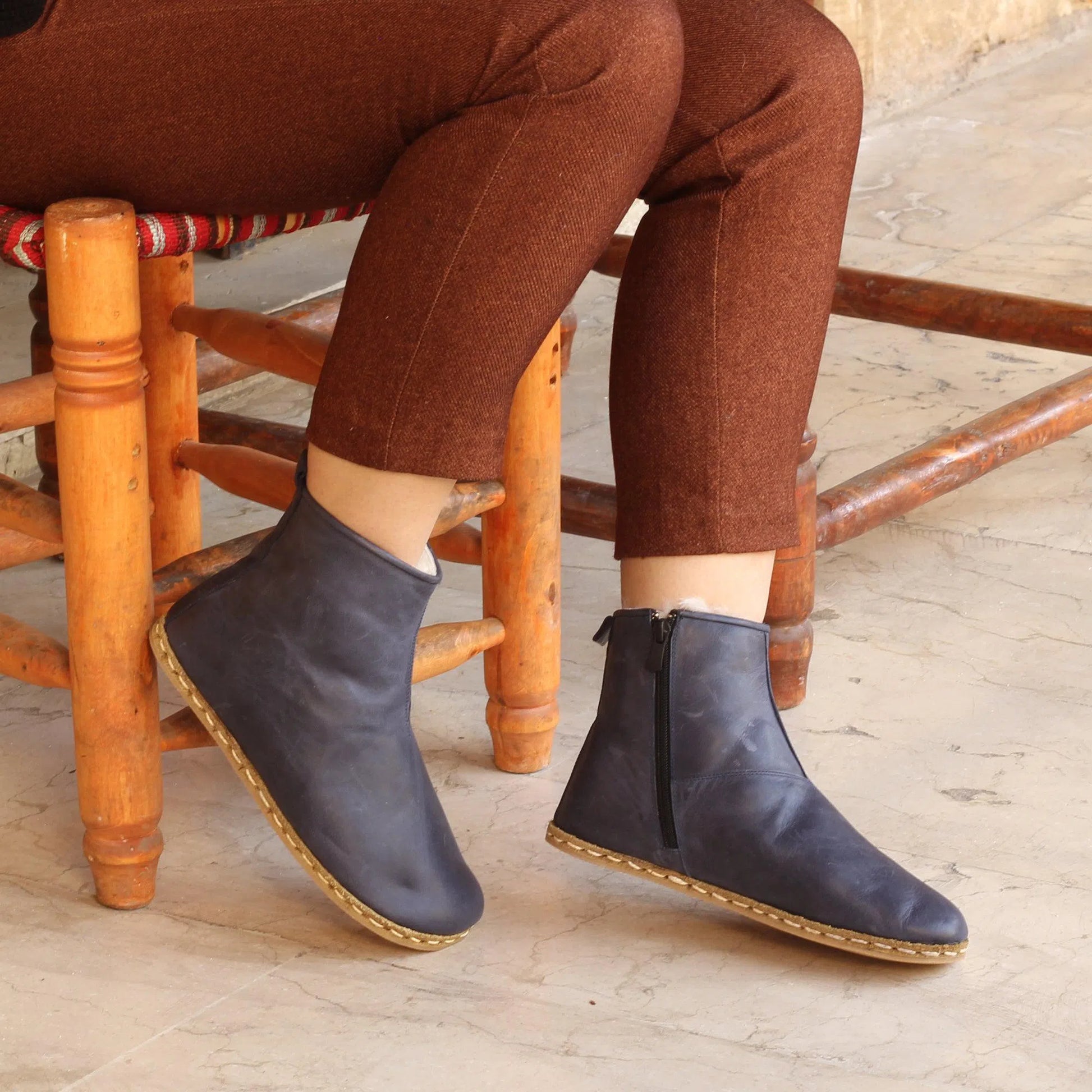 womens navy blue barefoot hiking leather boots adventure wear