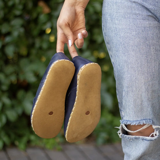 womens navy blue handmade barefoot leather shoes