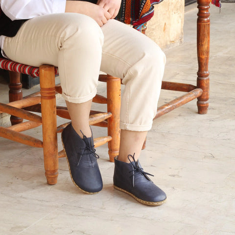 womens navy blue oxford earthing boots leather grounding wear