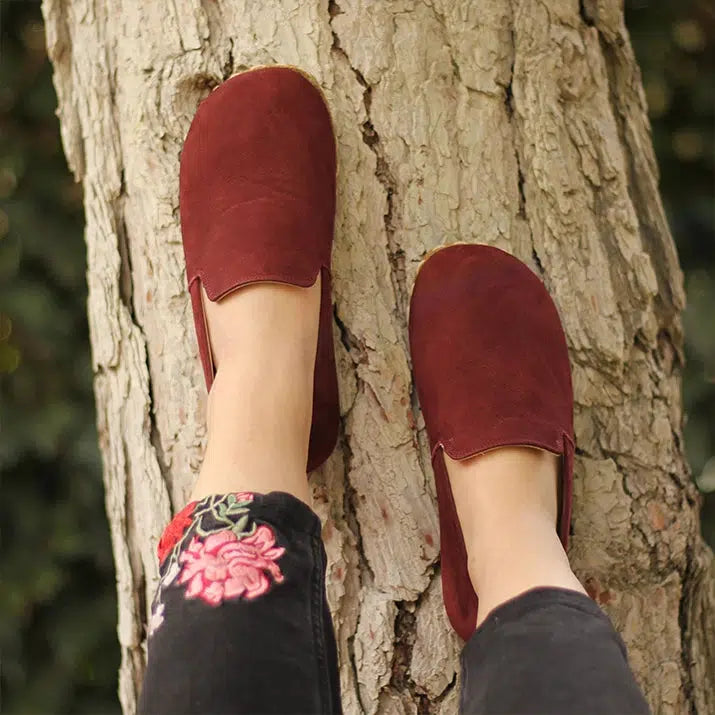 womens nubuck burgundy handmade barefoot shoes