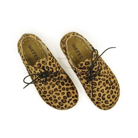 womens oxford style lace up yellow leopard print shoes