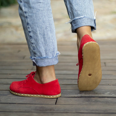 womens red nubuck handmade barefoot leather shoes