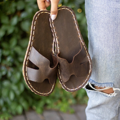 womens sandals barefoot style handmade classic brown