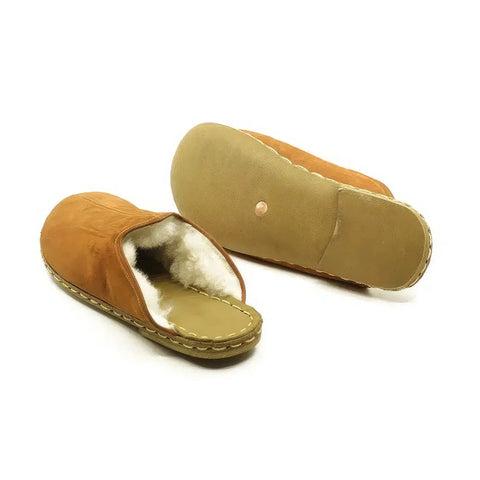 womens slippers nubuck leather orange sheepskin