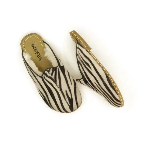 womens slippers sheepskin zebra print warm