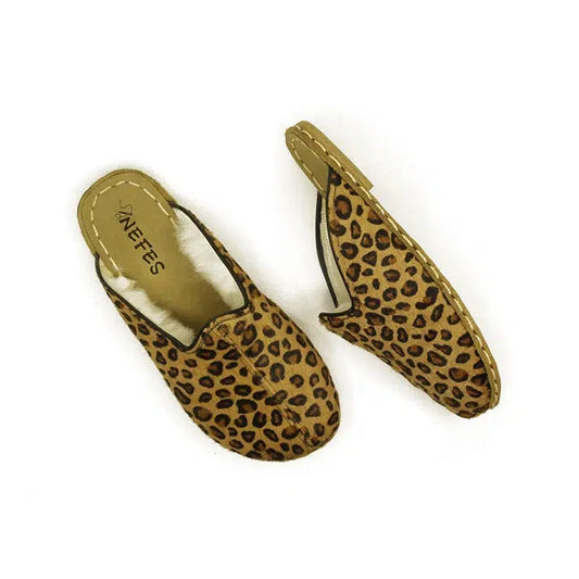 womens slippers yellow leopard print sheepskin