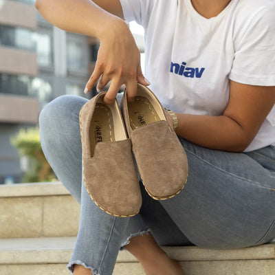 womens suede barefoot shoes milky brown