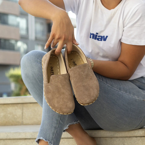 womens suede barefoot shoes milky brown
