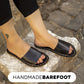 womens tape black leather slippers handmade cozy