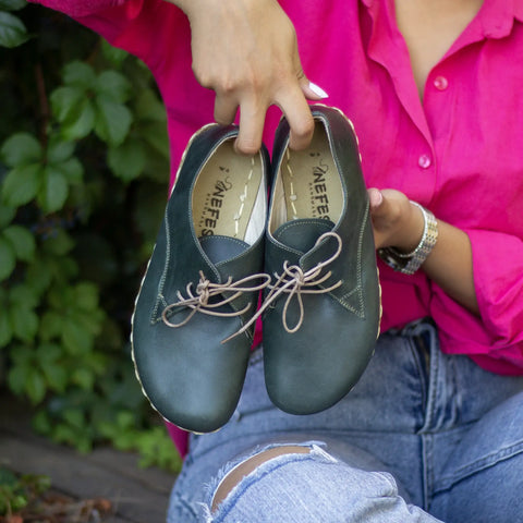 womens toledo green handmade barefoot leather shoes