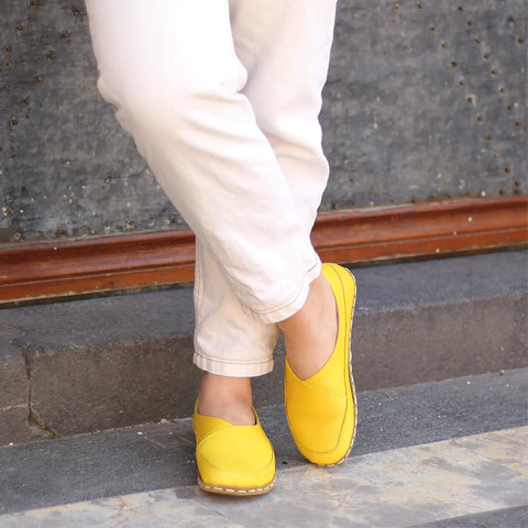 yellow handmade barefoot flexible loafers women