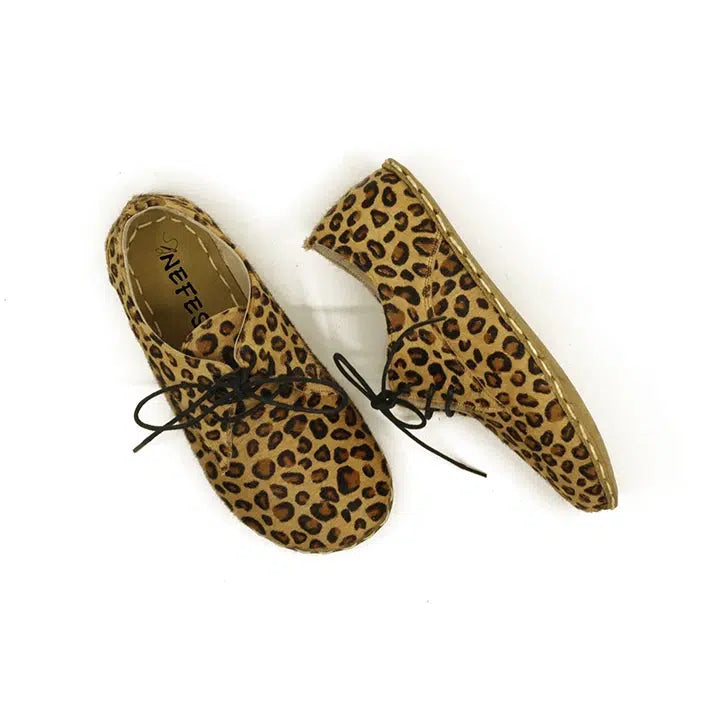 yellow leopard print oxford style lace up womens shoes