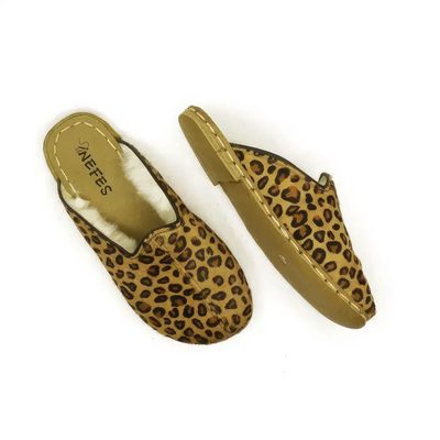 yellow leopard print sheepskin slippers for women
